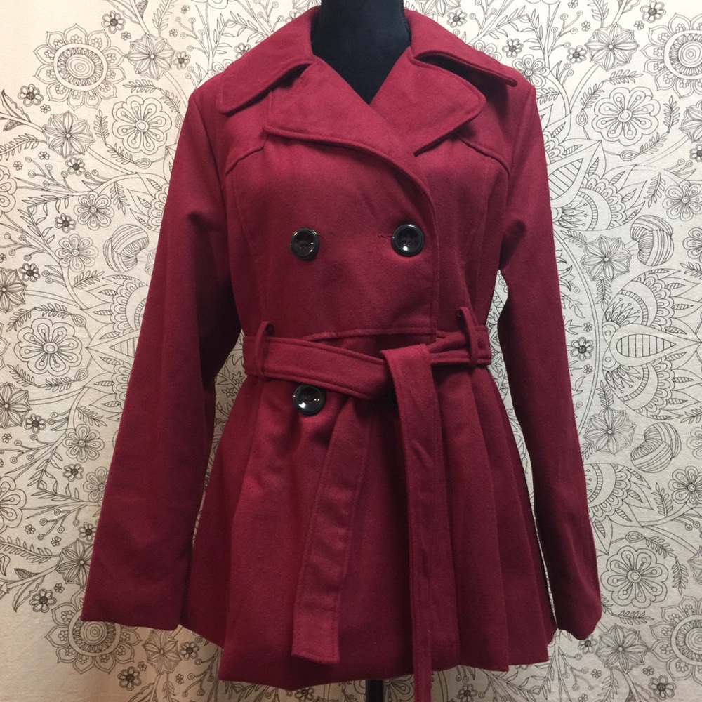 NWOT Red Peacoat, Size Large